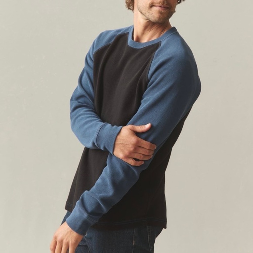 NWOT American Giant Men's French Rib Raglan Colorblock Shirt Size XL Black Blue